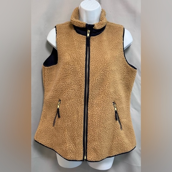 crown & ivy Jackets & Blazers - Crown & Ivy Women’s Vest Brown Tan‎ Fleece Full Zip  Pockets SZ Small
